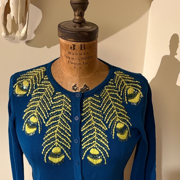 Anthropologie Tabitha Limabird Beaded and Embroidered Blue Sweater size medium - Picture 5 of 6